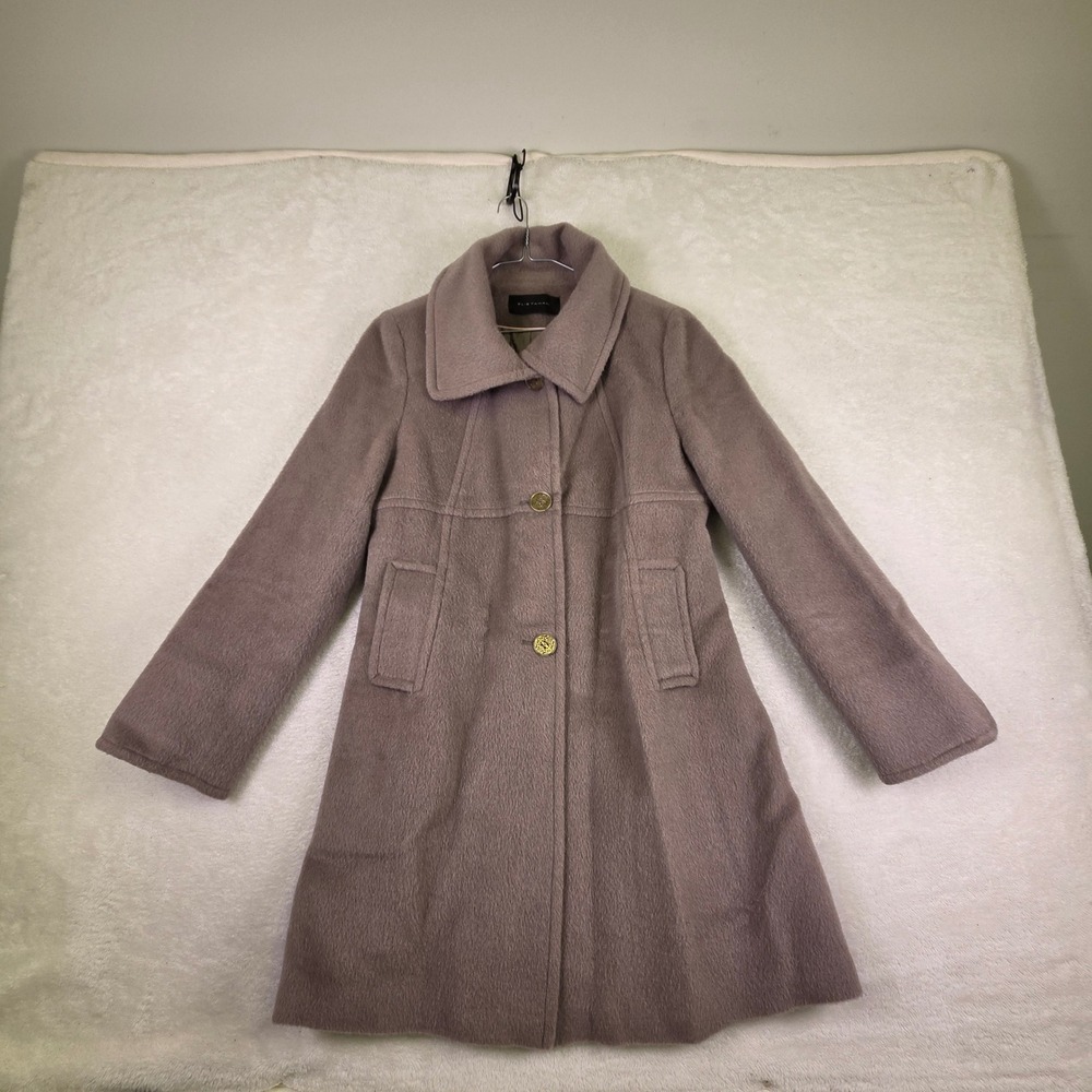 Elie Tahari Womens Mauve Purple Wool Blend Button Front Long Coat Size M